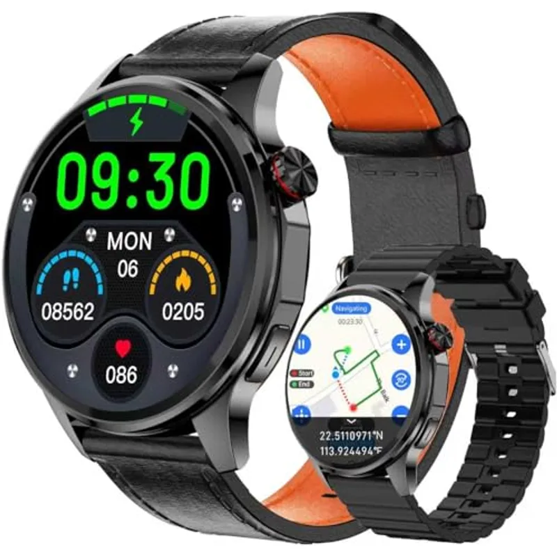 Smart Watch, GPS & Free Maps, AI, Bluetooth Call & Text, Health, Sleep & Fitness Tracker, 100+ Sport Modes, Waterproof, Long Battery Life, Waterproof, Compass, Barometer, 2 Bands Smartwatch for Men