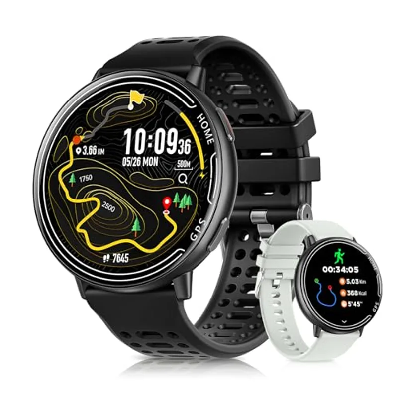 Rmana GPS Smart Watches for Men, 1.39" AMOLED Screen Smartwatch, Bluetooth Call/100+ Sport Modes/GPS/Compass/Heart Rrate/Blood Pressure, Fitness-Tracker, Smartwatch for Android iPhone(Gray& Black)