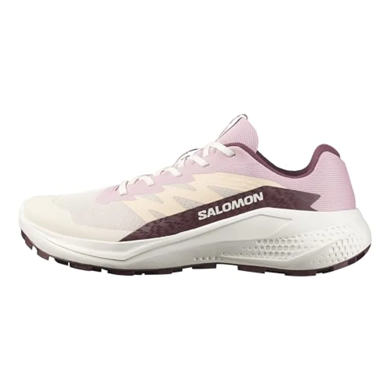 Salomon Women's Alphaglide Trail Running Shoe, Lightweight Cushioning and All-Terrain Grip for Trail Running & Hiking - Tapioca/Dawn Pink/Huckleberry - 10.5 Medium