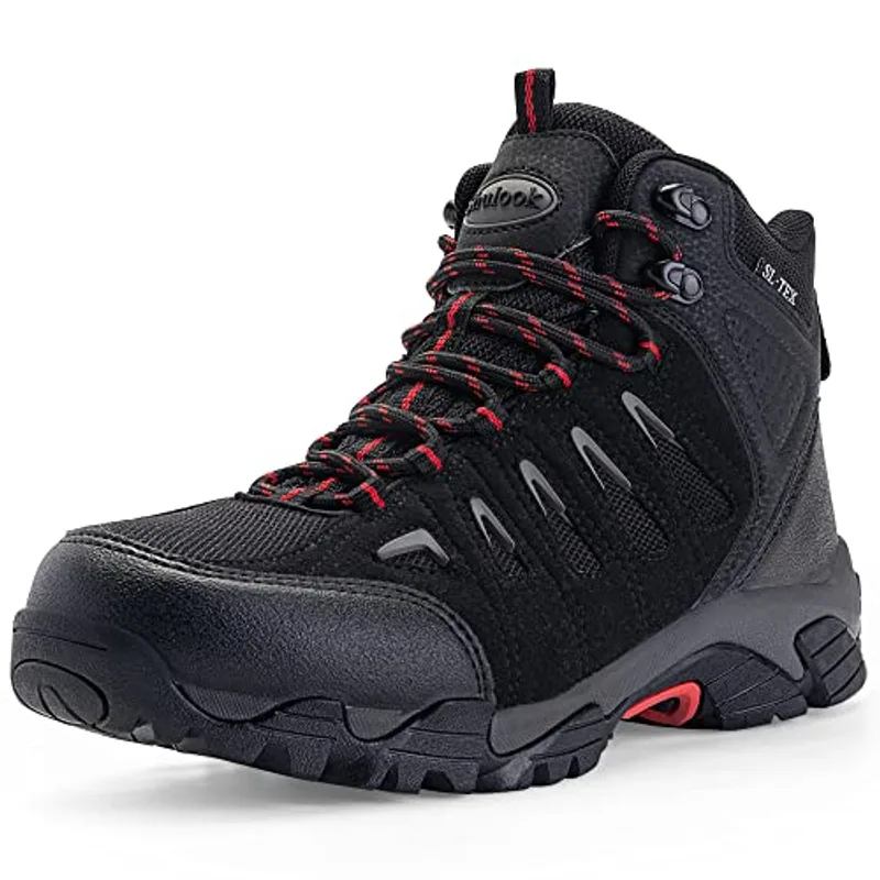SHULOOK Men's Waterproof Hiking Boots Non-Slip Lightweight Mid Top Ankle Boot Breathable Hiker Trekking Shoes