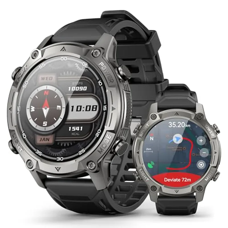 2026 Smart Watch for Men, Standalone GPS & Offline Maps, 5ATM Waterproof, 1.43" AMOLED, 4GB RAM, 178 Sports Modes, Compass, Heart Rate/SpO2/Stress/All-Day Sleep Monitor, Compatible Android iOS Black