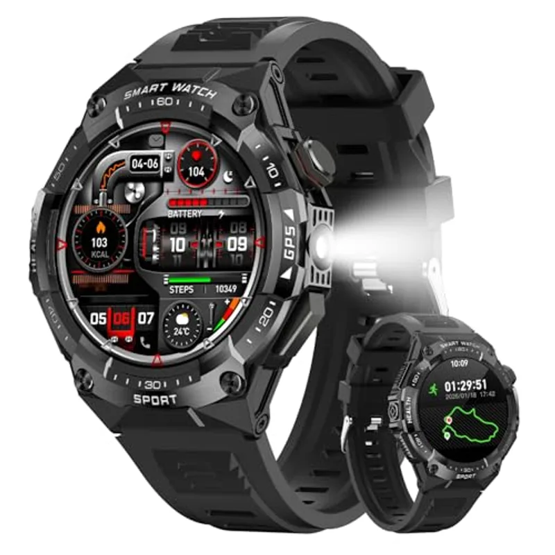 Military Smart Watch for Men with Built-in GPS,115 Sport Mode Fitness Tracker,24/7 Heart Rate Sleep Monitor,Answer/Make Calls/60 Days Battery,3ATM Waterproof Smartwatch for Android iPhone,Black