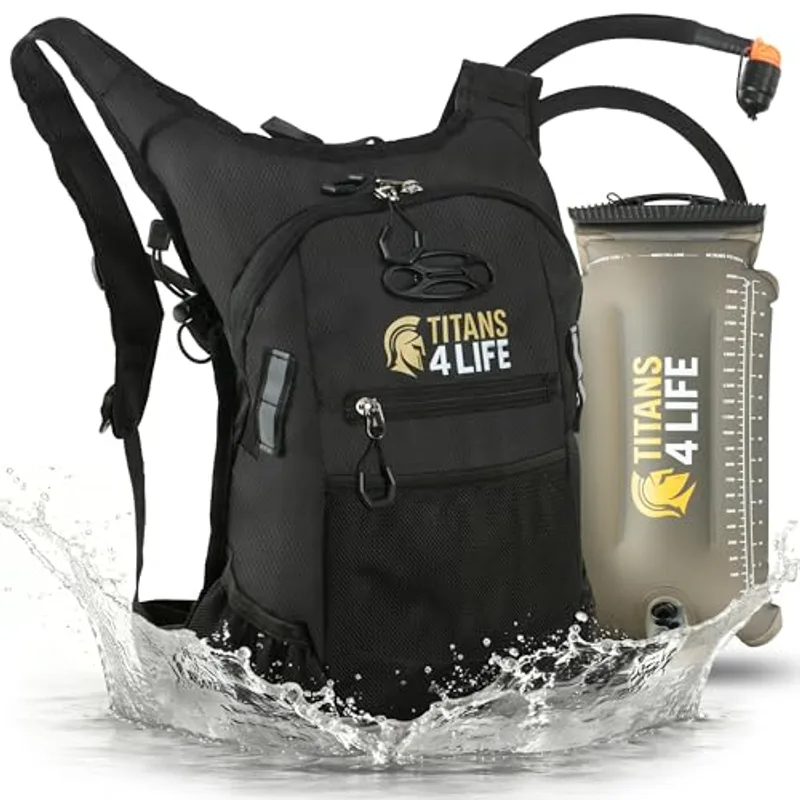 Hiking Hydration Backpack with 2L Water Bladder - Tactical Water Backpack with BPA Free TPU Bladder for Men & Women, Cycling, Rucking, and Running - Lightweight, Leak-Proof & Wear Resistant Oxford