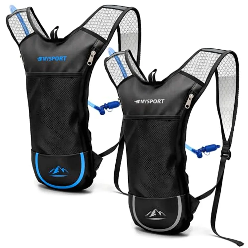 2 Pack Hydration Backpack Pack with 2L Hydration Bladder, TNYSPORT Lightweight Breathable Water Backpack with 3 Layer Pockets, Reinforced Shoulder Straps for Hiking Running Cycling
