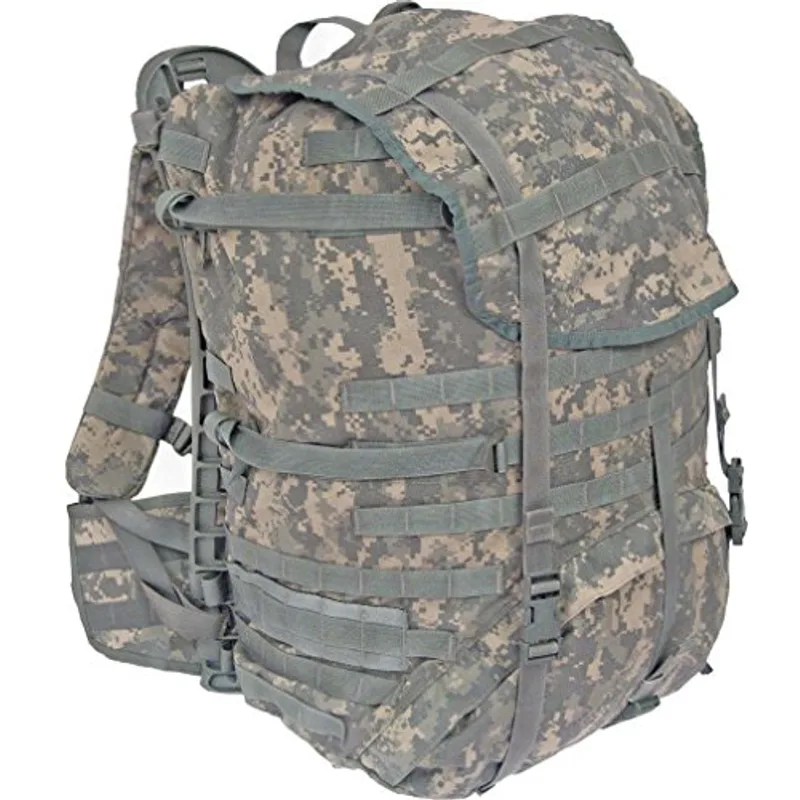 Military Outdoor Clothing Previously Issued US G.I. Large ACU Rucksack Complete with Frame, Shoulder Straps, and Waist Belt