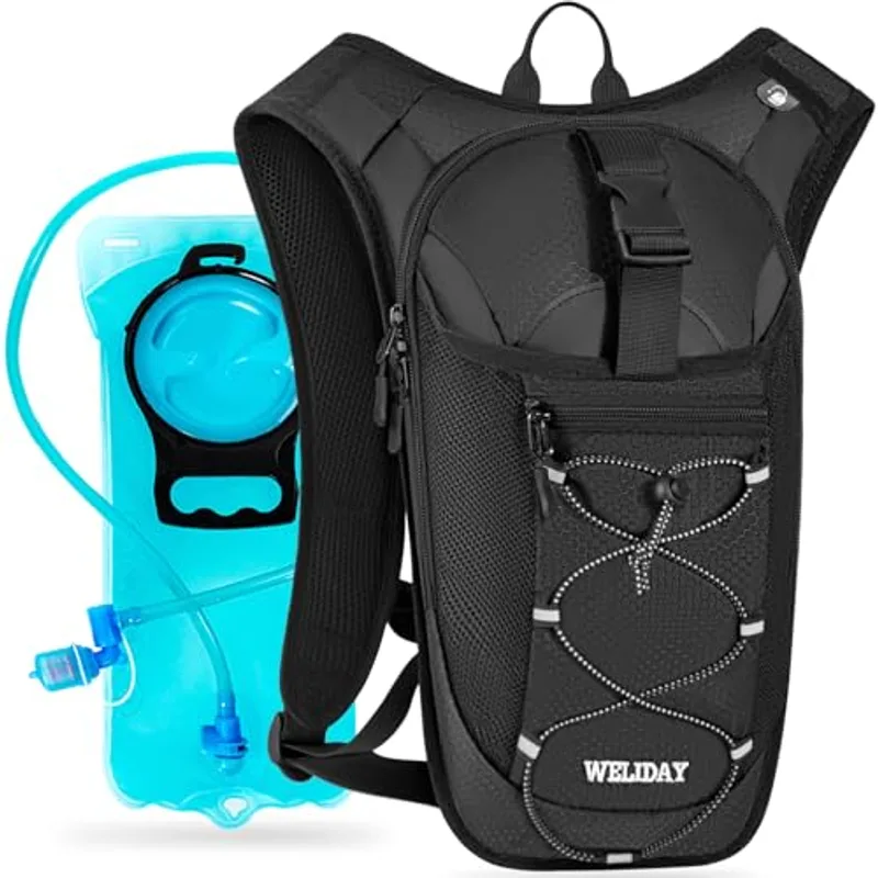 WELIDAY Hydration Backpack with 2L Leak Proof Water Bladder, Lightweight Hydro Water Daypack for Rave, Cycling, Running, Hiking, Climbing (Black, 2L Water Bladder)