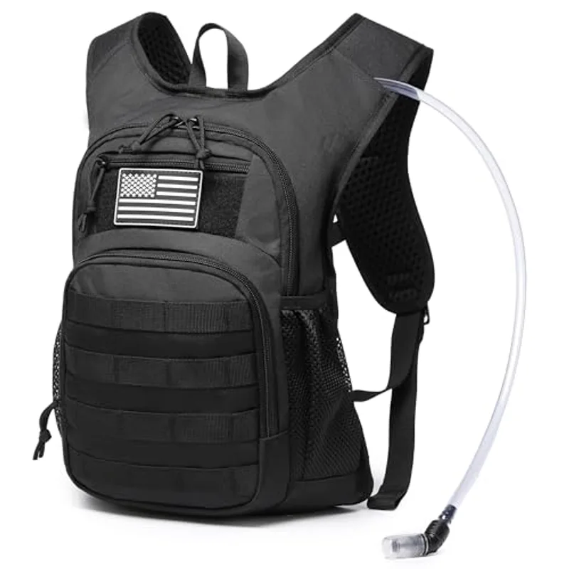 wotony Hydration Backpack with Water Bladder for Hiking Tactical Hydration Pack for Men Women Molle Water Backpack for Hiking (Black, 2L-Bladder)