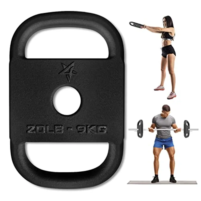 Yes4All Cast Iron Rucking Weight with 2" Center Hole, Training Weight Plate with Upgraded Rounded Handle for Weighted Walking, Lifting, Rucking & Tactical Strength Training - US Patented Design, 20 LB