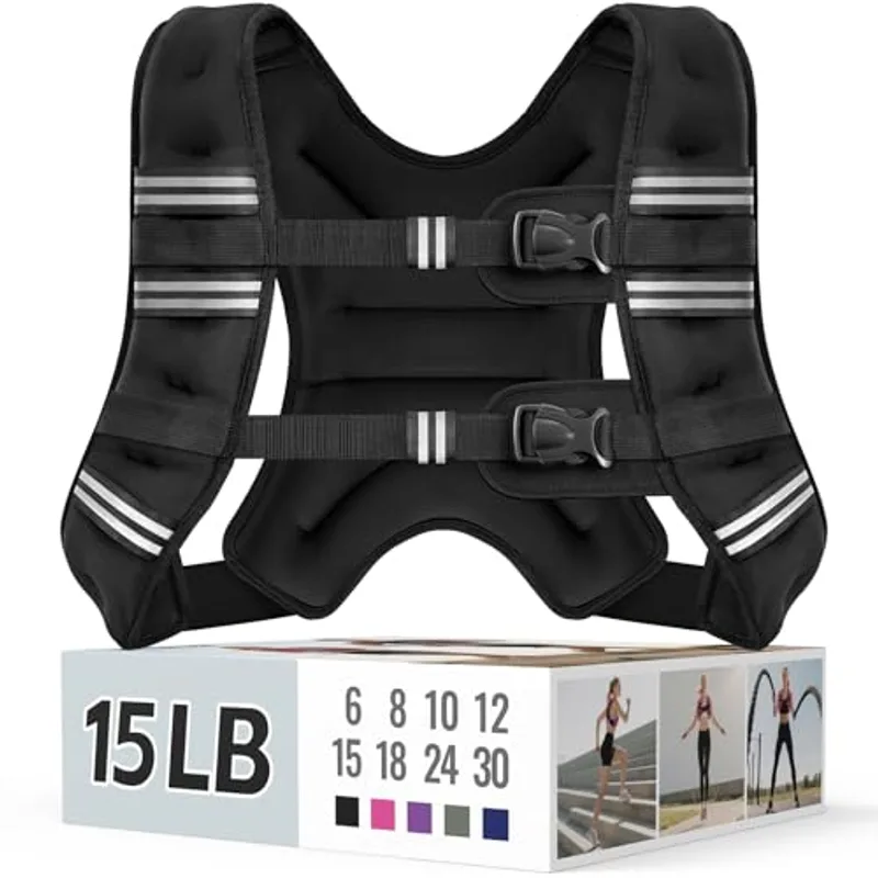 Zeerun Weighted Vest for Women & Men with Reflective Stripe and Adjustable Buckle, Comfortable & Durable Rucking Vest for Walking, Running & Strength Training, 15LBS-Black
