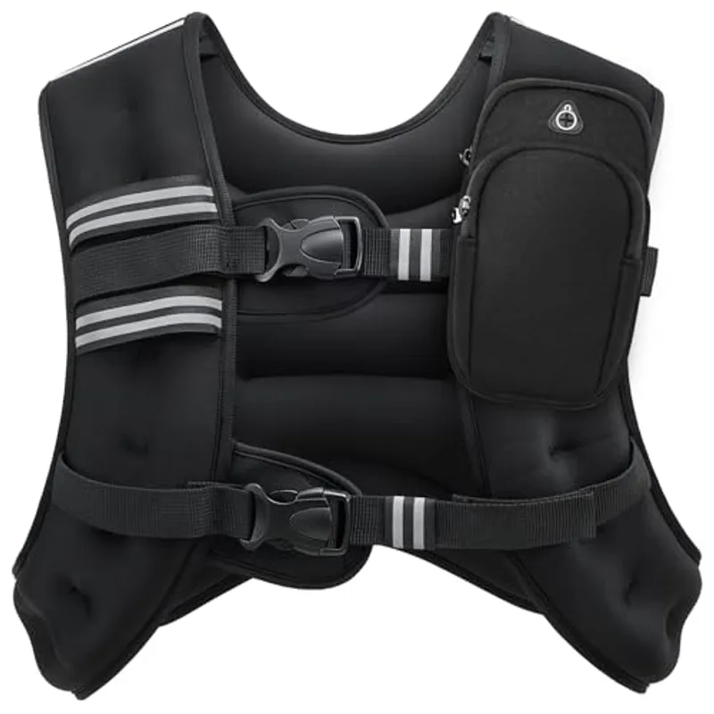 ZELUS Weighted Vest, 6lb/8lb/12lb/16lb/20lb/25lb/30lb Weight Vest with Reflective Stripe for Workout, Strength Training, Running, Fitness, Muscle Building, Weight Loss, Weightlifting, Black(25 lb)