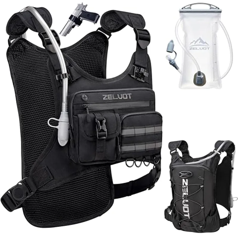 Zelvot Running Vest with 2L Water Bladder, 12L Hydration Backpack with Gear Holder, U.S. Design Patent, Lightweight Hydration Pack, Reflective Chest Pack for Men Women for Hiking (Black, M/L)